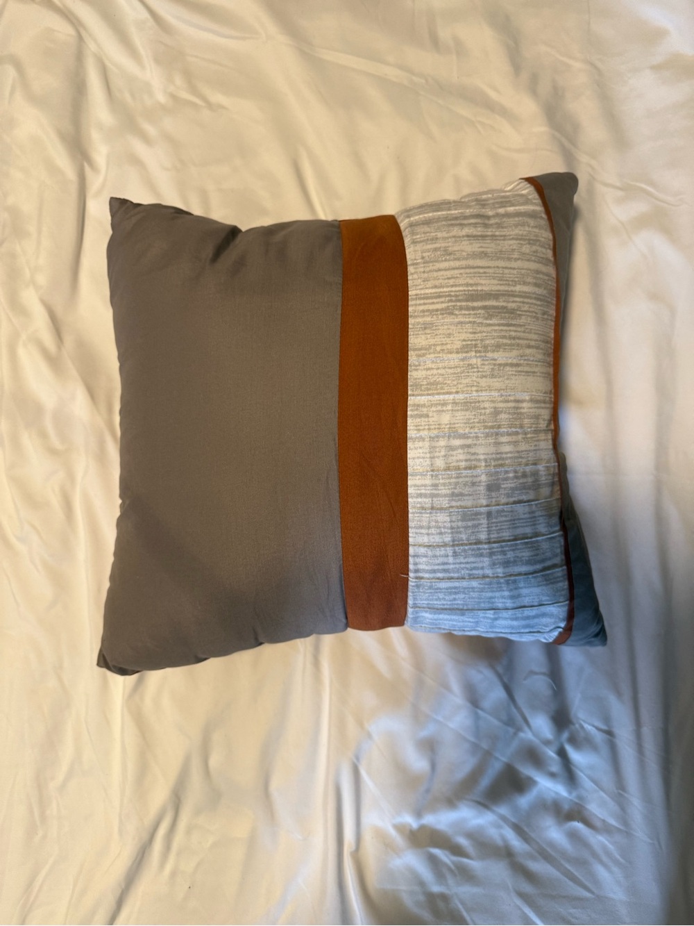 Minimalist Colorblock Throw Pillow Gray Orange Textured Stripe Decor 14”x14”